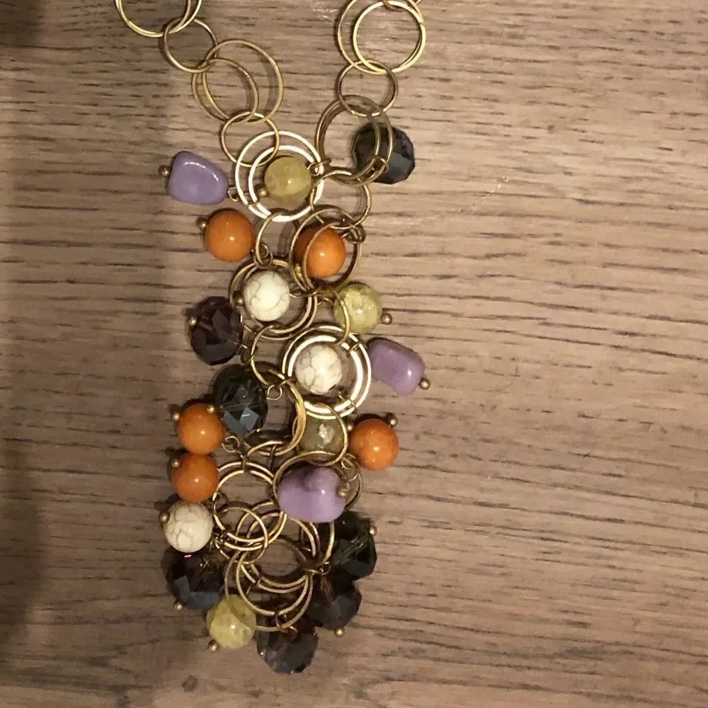 Anthropology Necklace rust gold color with colorful stones impeccable